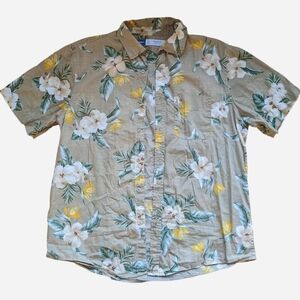 Tan Floral Hawaiian Button-Up Shirt